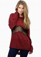 Oasap Long Sleeve Lace Insert Knit Longline Sweater