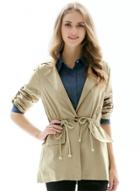 Oasap Long Sleeve Drawstring Waist One Button Trench Coat