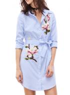 Oasap Floral Embroidery Striped Button Down Shirts With Belt