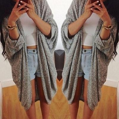 Oasap Loose Long Sleeve Solid Cardigan Blouses