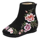 Oasap Round Toe Floral Embroidery Ankle Boots