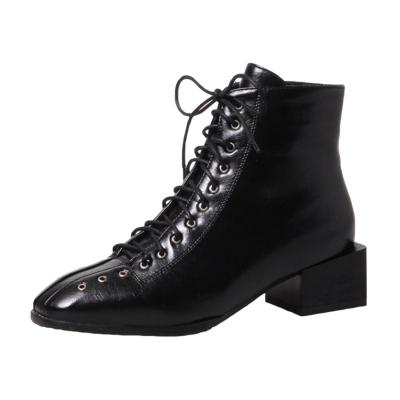 Oasap Round Toe Lace-up Square Heels Gladiator Ankle Boots