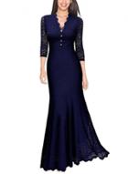 Oasap V Neck 3/4 Sleeve Lace Panel Maxi Prom Dress