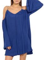 Oasap Women's Cut Out Shoulder Spaghetti Strap Flare Sleeve Mini Dress