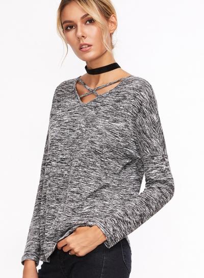 Oasap V Neck Long Sleeve Pullover Knit Tee Shirt