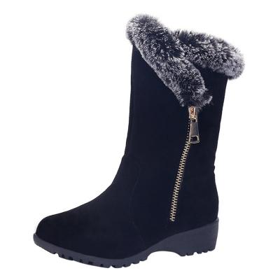 Oasap Low Heels Faux Fur Solid Color Snow Mid-calf Boots
