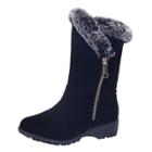 Oasap Low Heels Faux Fur Solid Color Snow Mid-calf Boots