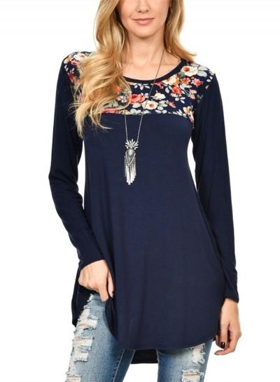 Oasap Round Neck Floral Print Slim Fit Pullover Tee Shirt