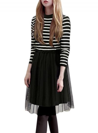 Oasap Women's Color Block Striped Mesh Paneled Combo Dress