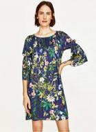 Oasap Casual Floral Printed Flare Sleeve Pullover Dress
