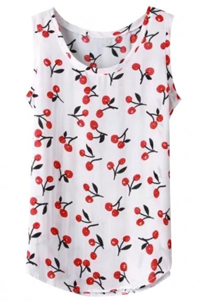 Oasap Sweet Cherry Print Chiffon Tank Top