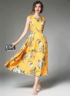 Oasap Off Shoulder High Waist Floral Print Midi Dress