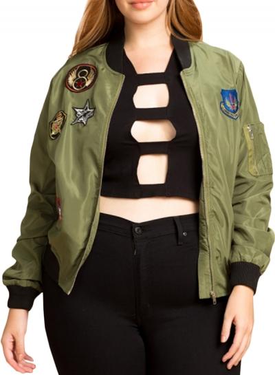 Oasap Women's Patchwork Band Collar Bomber Jacket