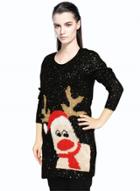 Oasap Fashion Christmas Deer Sequins Knit Sweater