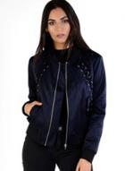 Oasap Women's Lace Up Trim Band Collar Bomber Jacket