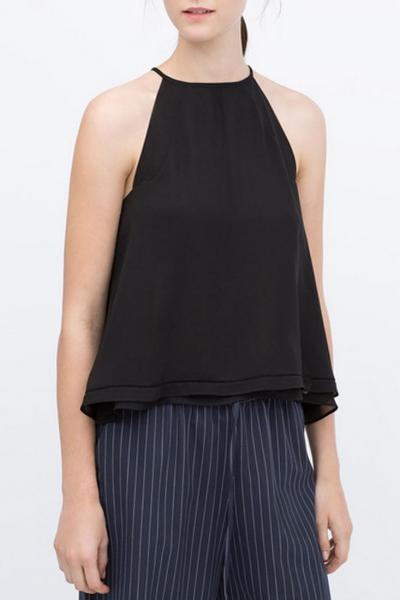 Oasap Stylish Multi-layered Solid Halter Blouse