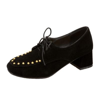 Oasap Block Heels Lace Up Loafers With Rivet