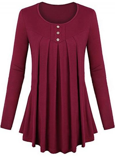 Oasap Fashion Long Sleeve Pleated Pullover Tee