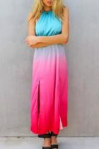 Oasap Beautiful Color Gradients Halter-neck Dress