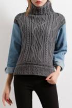 Oasap Chic Cable Knit Paneled Turtleneck Pullover Sweater