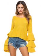 Oasap V Neck Flare Sleeve Solid Color Knit Sweater
