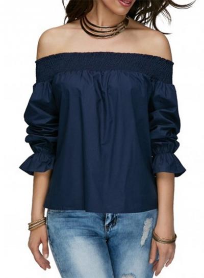 Oasap Slash Neck Half Sleeve Solid Bows Decoration Blouses