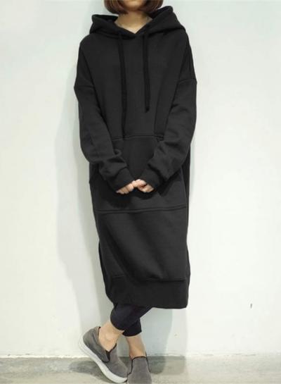 Oasap Fashion Solid Loose Fit Long Hoodie With Pocket