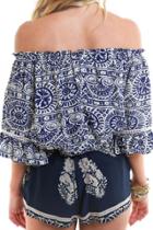 Oasap Dazzling Printed Half Sleeve Off Shoulder Blouse