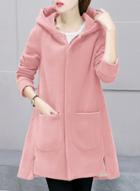Oasap Long Sleeve Solid Color Fleece Hooded Coat