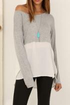 Oasap Color Blocked High Low Long Sleeve Tee