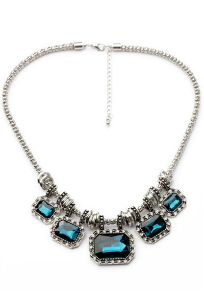 Oasap Aqua Glamorous Crystal Clear Faced Necklace