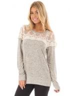 Oasap Round Neck Lace Splicing Long Sleeve Tee