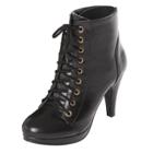Oasap High Heels Solid Color Round Toe Lace Up Boots