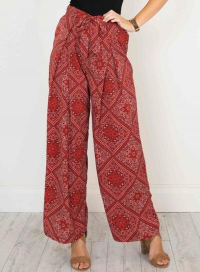 Oasap Paisley Print Self Tie Wide Leg Pants