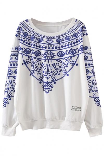Oasap Casual Printed Long Sleeve Pullover Sweatshirt