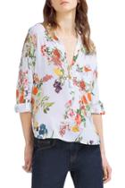 Oasap Women's V-neck Floral Print Buttons Front High Low Blouse
