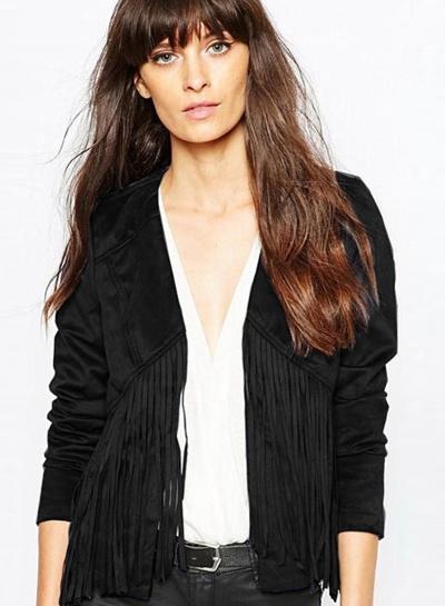 Oasap Faux Suede Tassels Open Front Coat