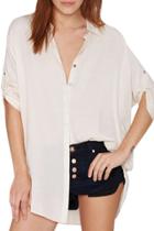 Oasap Women Stand Collar High Low Loose Fit Button Front Shirt
