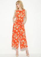 Oasap Sleeveless Floral Print Wide Leg Jumpsuit With Belt