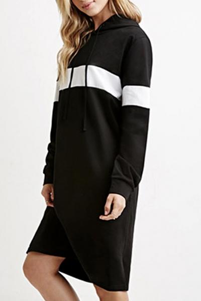 Oasap Classic Colorblocked Stripe Drawstring Hooded Dress