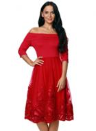 Oasap Hot Red Lacy Embroidery Off Shouler Dress