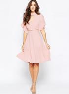 Oasap Halter V Neck Ruffle Sleeve Chiffon Party Dress