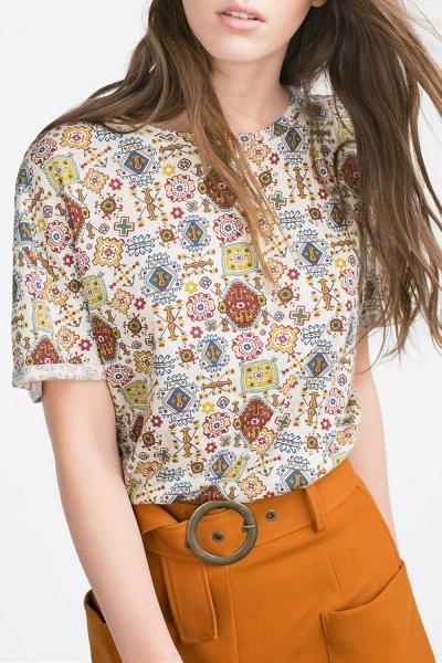 Oasap Cute Print Round Neck Short Sleeve Knit Tee