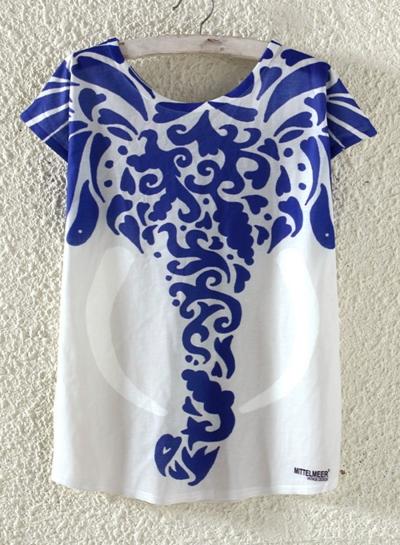 Oasap Fashion Elephant Printed Loose Fit Tee