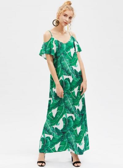 Oasap Spaghetti Strap Flounce Hem Floral Printed Dresses