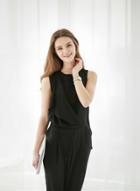 Oasap Black Round Neck Slim Jumpsuit