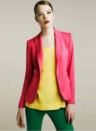 Oasap Fashion Long Sleeve One Button Solid Blazer
