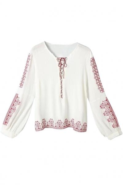 Oasap Graphic Print Long Sleeves White Blouse