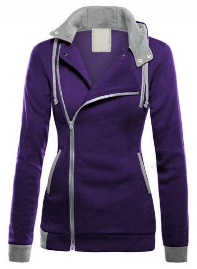 Oasap Long Sleeve Drawstring Hood Color Block Sweatshirt
