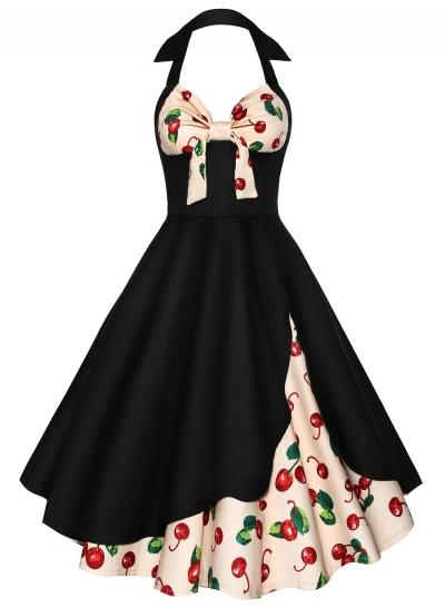 Oasap Vintage Halter Floral Printed Day Dresses